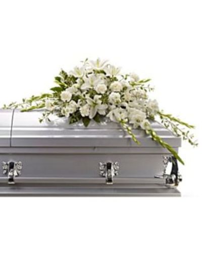 <div id="mark-1" class="m-pdp-tabs-marketing-description">

<hr />

Matching luminous all white flowers and delicate garden greenery is an elegantly simple way to lend serenity and quiet strength to the bereaved during a time of great reflection, and pay tribute to the deceased with affection and grace.

</div>
<!--more-->
<div id="desc-1">
<ul>
 	<li>Flowers such as pure white oriental lilies, gladioli, carnations and stock blend with fragrant greens to create a beautiful crescent-shaped half-casket spray.</li>
</ul>
</div>